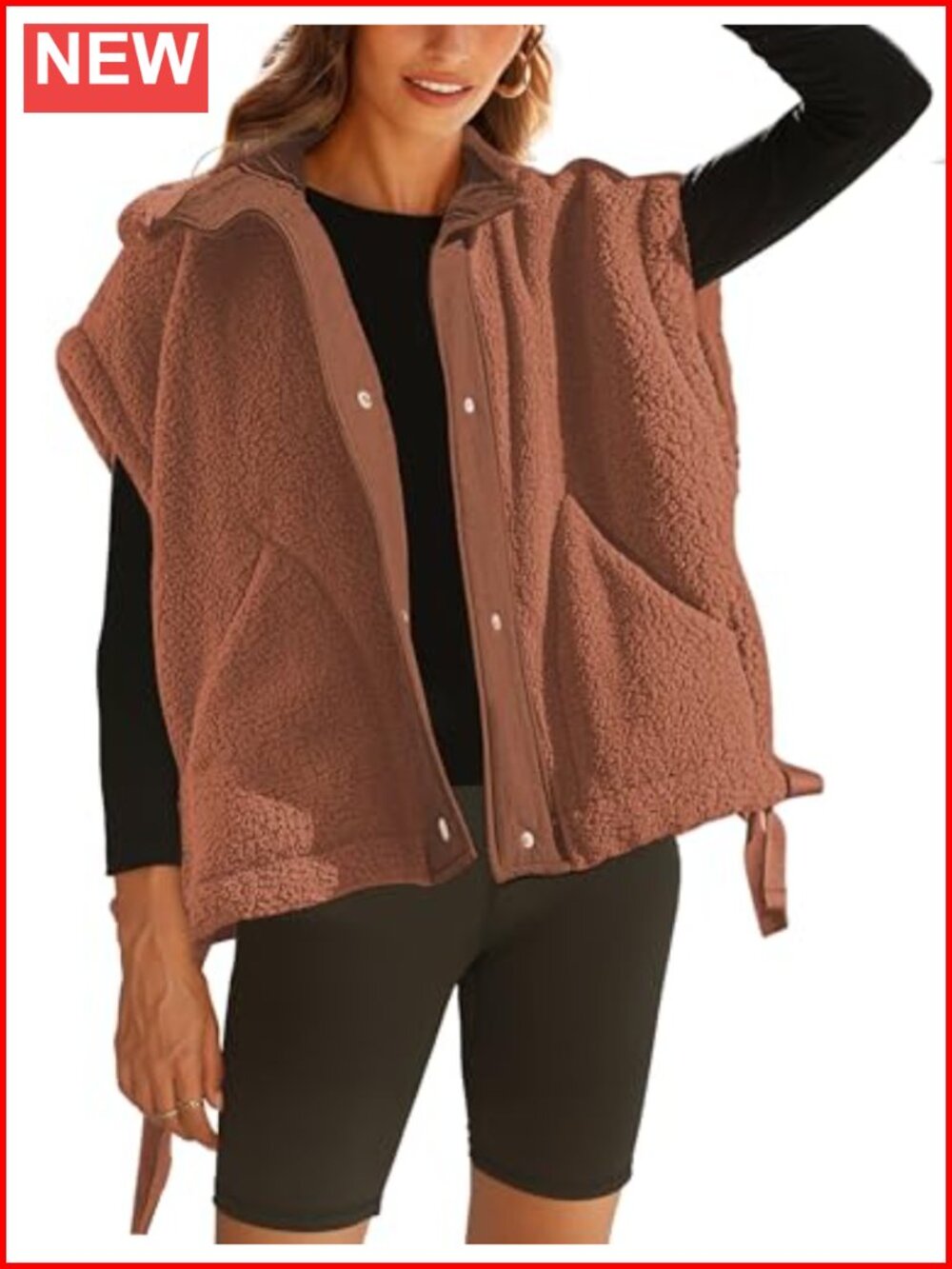 Women's Oversized Sherpa Fleece Vest Sleeveless Button Jacket Casual